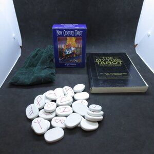New Century Tarot 78 Card Deck - Mythic Tarot Book - 25 Tarot Rune Stones - Rare